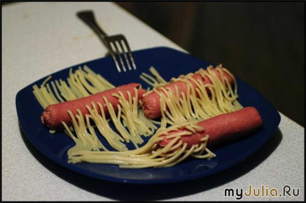 Сосиски со спагетти внутри рецепт